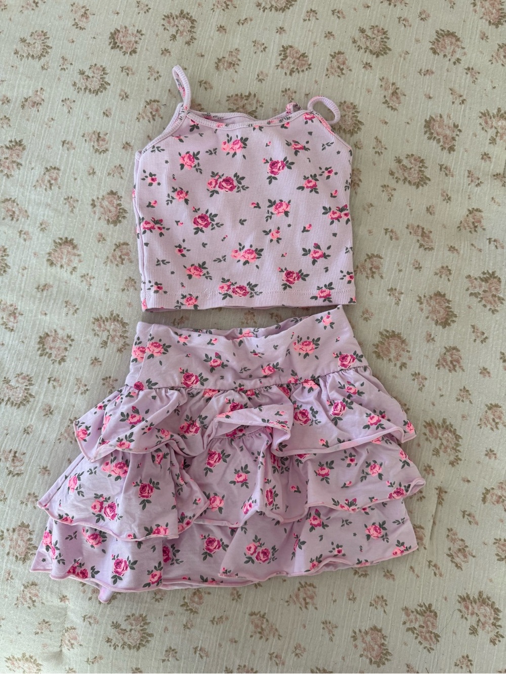 Flowers by Zoe Pink Floral Ruffle Tank and Skirt Set